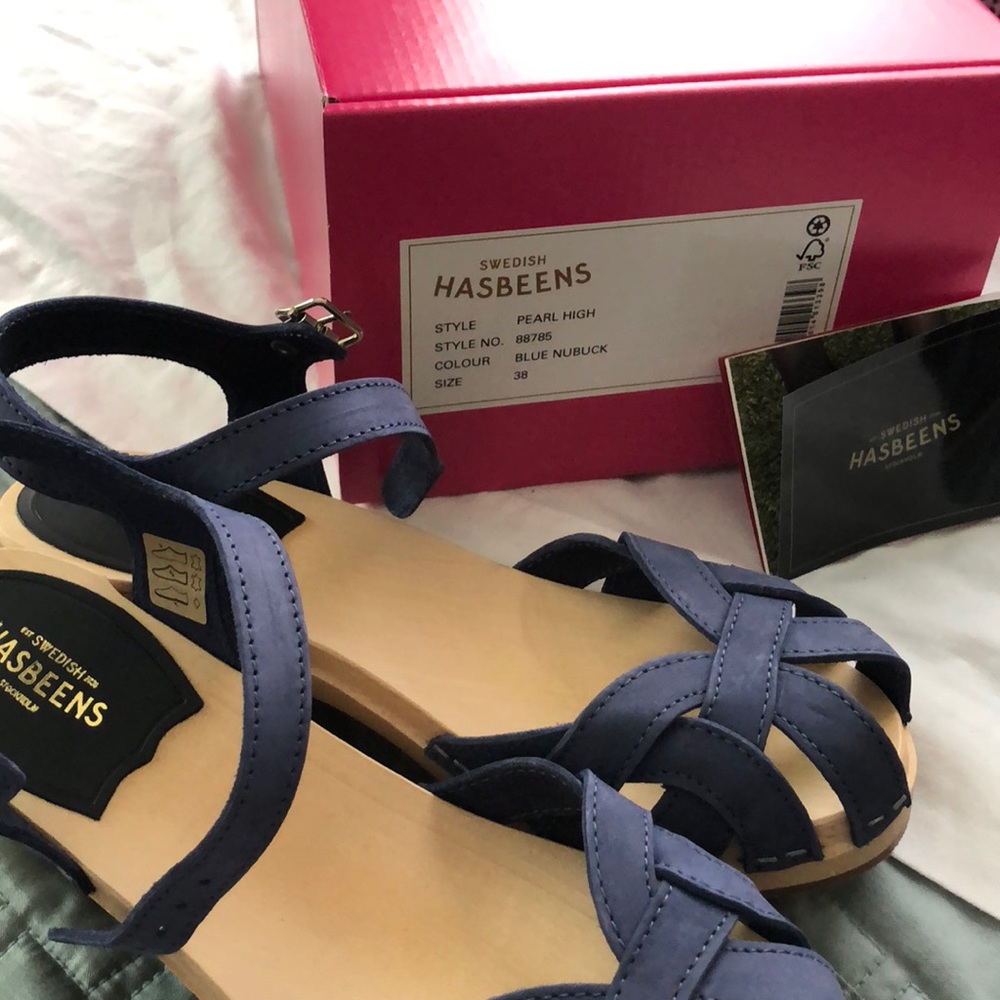 Brand new never worn blue Swedish Hasbeens